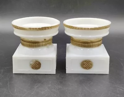 Vintage Altar Hard Plastic Pedestal Gold Paint Candle Holders Felt Bottom  • $11