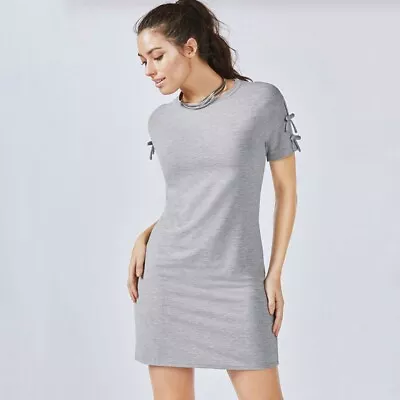 Fabletics Yani Mini Stretch T-Shirt Dress In Heathered Gray Athleisure Size XXS • $15