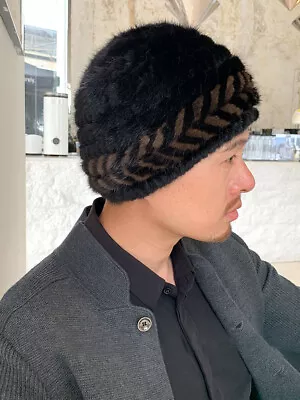 Men Real Mink Fur Hat Headwear Winter Warm Beanie Cap Travel Casual Brown Black • $25.49