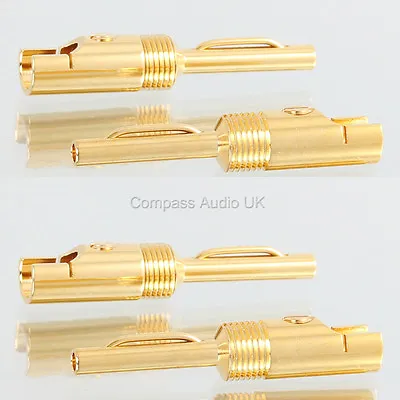 4 GOLD 4mm BANANA PLUGS 6mm Large Cable Entry Speaker Cable Bi-Wire & Heatshrink • £8.95