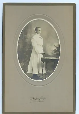 Young Woman Long White Dress Holding Bible On Table Vintage Photograph  • £5.05