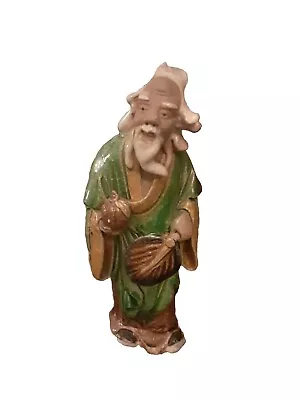 Vintage Chinese Mudman Clay Figure Figurine 4 Inch Sage Green Robe • $25