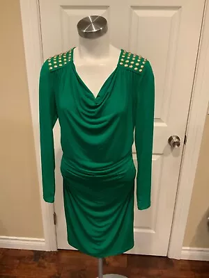 Michael Kors Green Ruched Sheath Dress W/ Gold Studded Shoulder Size S NWT! • $38.80