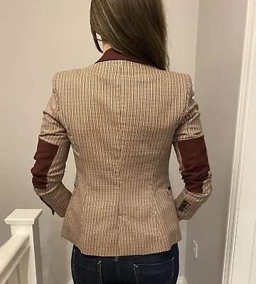 Zara Basics Red/ Brown Check Blazer With Elbow Patches- Size M Workwear • £10