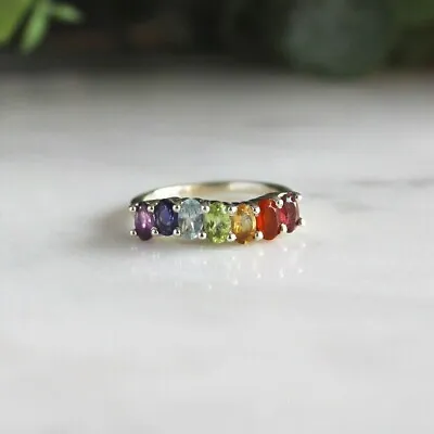 3Ct Lab Created Multi Sapphire Eternity Rainbow Band Ring 14K White Gold Plated • $97.50