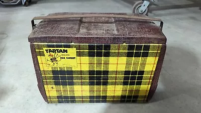Tartan Yellow Plaid Metal Ice Box Chest Insulated Poloron VTG Picnic Basket NEAT • $125