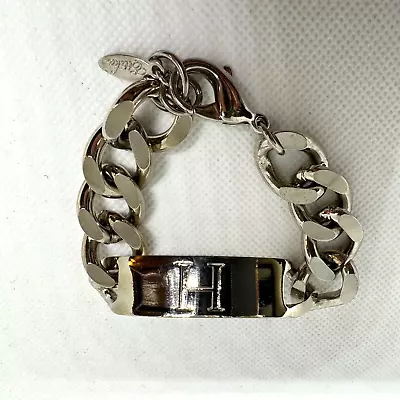 Ettika Silver Tone Chunky Monogram 'H' Face Plate Chain Bracelet • $15