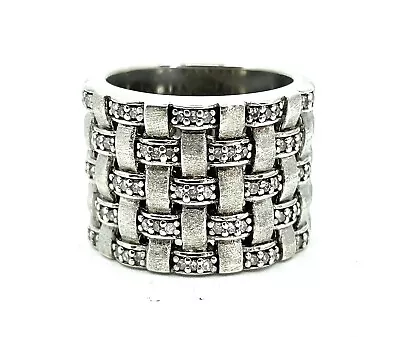 Vintage Signed Effy BH Sterling Diamond Wide Weave Band Ring Sz 7.5 • $224.95