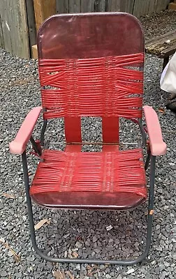 Vintage Jelly Tube Folding Lawn Chair Red Pvc Aluminum Pool Beach Chair • $24.99