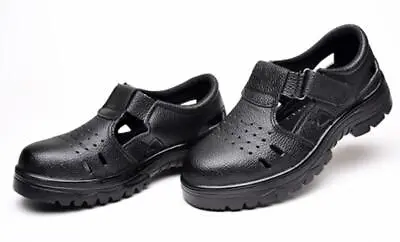 Men's Black Perforated Safety Sandals Shoes Steel Toe Cap Summer Workwear Size • £28.04
