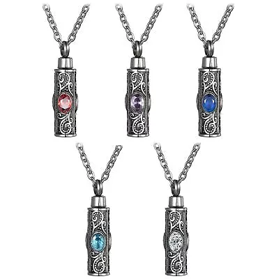 Embossed Cylinder Crystal Urn Necklace Ashes Keepsake Memorial Cremation Jewelry • $11.99