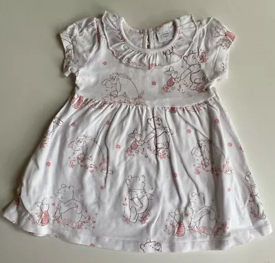 Disney Baby Girl Size 6-9 Months White Short Sleeve Winnie The Pooh Dress GUC • $5.95