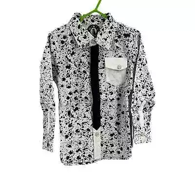 Mini Shatsu Black Tie Paint Splatter Button Down Shirt Size 3T New • $25