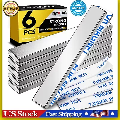 Strong Magnet Strips Heavy Duty - Rare Earth Magnets With Adhesive - Pack Of 6 • $8.39