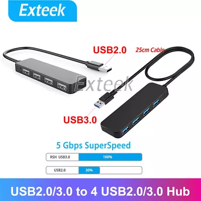 Multi USB 3.0 2.0 Hub 4 Port High Speed Slim Compact Expansion Smart Splitter AU • $5.95