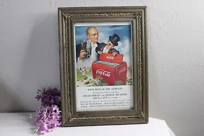 Vintage 1950 Coca Cola Edgar Bergen Charlie McCarthy Ad Poster Framed Ephemera • $18.99