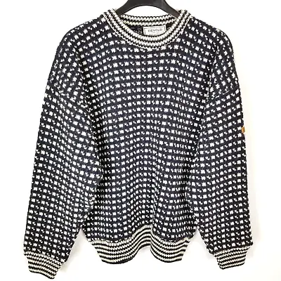 VTG Devold Men Wool Blend Sweater Pullover Size XL Black White Print Norway • $76.49