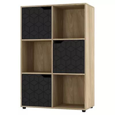 Wooden Cube Bookcase Display Shelf Storage Cabinet Cupboard With Modern Geo Door • £42.99