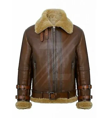 Men's Aviator Brown Fur Shearling Coat Genuine Leather Jacket Winter Bodywarmer  • $149.60