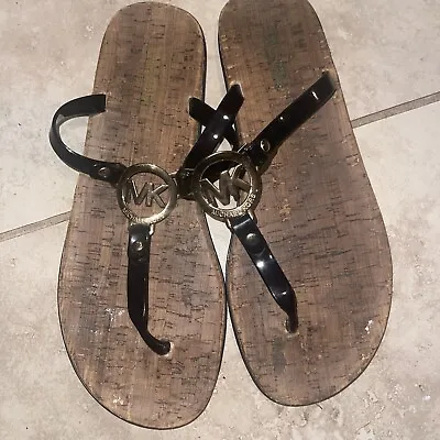 Michael Kors MK Charm Jelly Sandal SZ 10 Black PVC Thong Flip Flop Used Good • $22.54