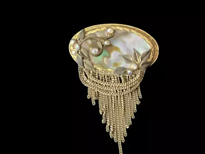 Vtg Marena Oval Brooch Pendant Art Deco Germany Dangles Mother Of Pearl Crystals • $39.99