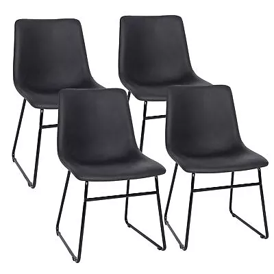 Dining Chairs Set Of 4 Black PU Faux Leather Kitchen Room Side Chairs Modern • $115.99