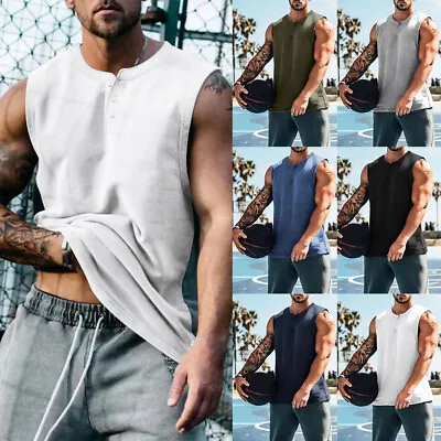 Mens Vest Tank Tops Muscle Sport Gym Fitness Training Bodybuilding T Shirt 38-46 • £5.79