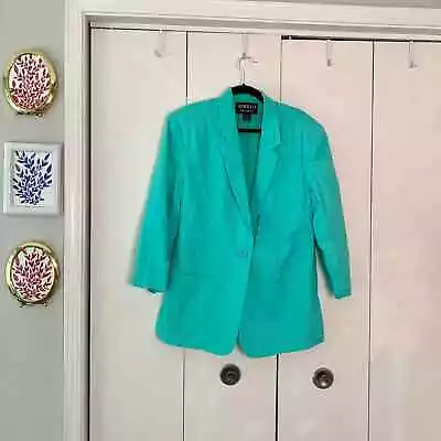 Vintage Turquoise Linen Blazer Size 14 • $45