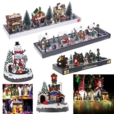 Christmas Village Scene Ornaments LED Light Up Winter Xmas Festive Decoration • £24.99