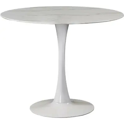 Meridian Furniture Tulip 36  Round Faux Marble Top Dining Table With White Base • $342.99