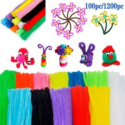 100pc/1200pc Cleaners Chenille Stems Pipe Cleaner Crafts Sticks Asst Colours Art • $14.41