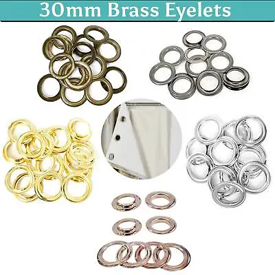 30mm Round Brass Eyelet With Washer Leather Craft Repair Curtain Banner Grommet • £7.99
