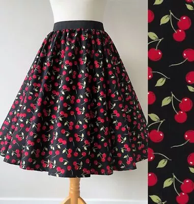 1950s Full Circle Skirt Cherry Print - All Sizes - Rockabilly Jive Red Cherries • £32.99