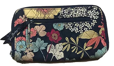 Vera Bradley Happy Snails Navy Blue Floral Print Zip Around Wallet • $12