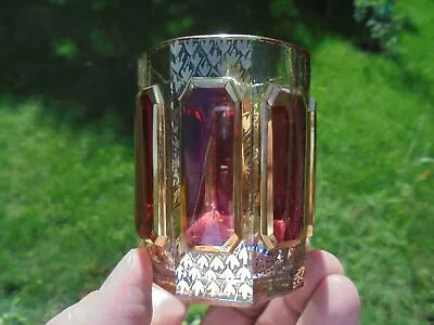 Vintage Moser Art Glass Cabochon Cranberry & Gold Tumbler 3 1/16  • $49.99