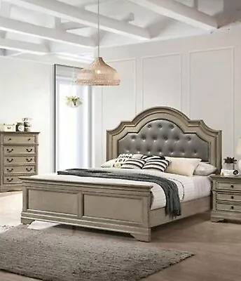 Antique Warm Gray 1pc Queen Size Bed Padded Leatherette Classic Arch Headboard • $1249.99