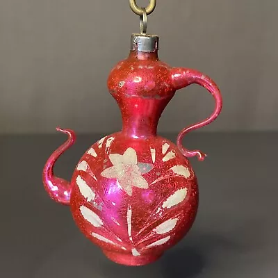 Vintage Mercury Glass Pink Floral Teapot Christmas Ornament Czechoslovakia • $27.99