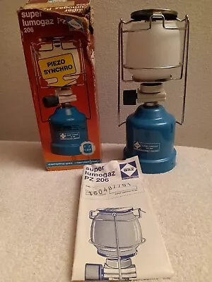 $19.50 • Buy Vtg GAZ Camping Lumogaz T-206 Mini Portable GAS MANTLE GLASS LANTERN  Bleuet 206