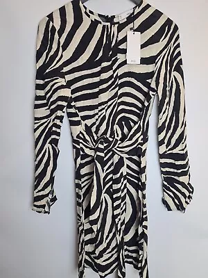 Mango Tie Front Zebra Print Mini Dress ' Monday ' Size 8 **** V140 • £20.89