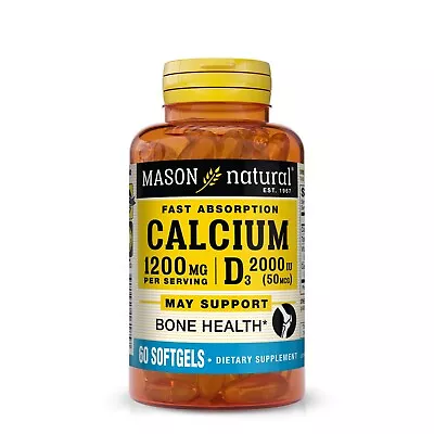 Mason Natural Calcium 1200 Mg & Vitamin D3 50mcg 2000IU Immune Sup 60 Softgels • $8.19