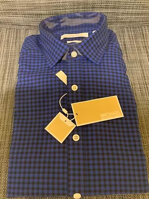 Michael Kors  Men's 16 34/35/ SLIM FIT BLUE Black Check Long Sleeve Shirt $75 • $20