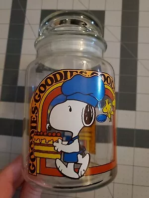 Peanuts Snoopy Woodstock Glass Cookie Jar Goodies 1965 Schulz 7” Vintage • $35
