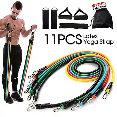 Resistance Band Set Yoga Pilates Abs Exercise Fitness Tube Workout Bands 11 Pcs • $32.49