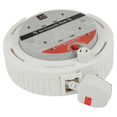 5M 240V 4 Way Multi Plug Socket White Extension Reel Power Cable Thermal Cut Out • £12.99