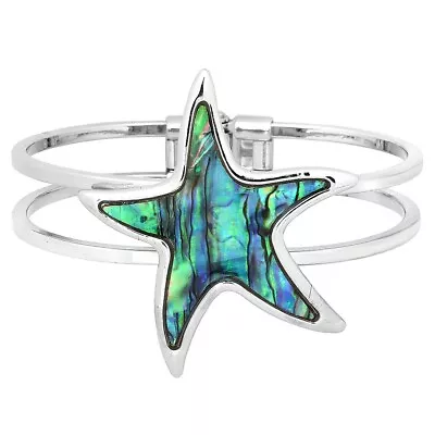 Starfish Bracelet Hinge Bangle Abalone Shell Metal SILVER Sea Life Animal Sand • $12.99