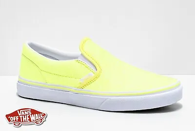 $34.95 • Buy Vans Classic Slip-On Glitter Neon Yellow Skate Shoes Women’s/Youth NEW💛