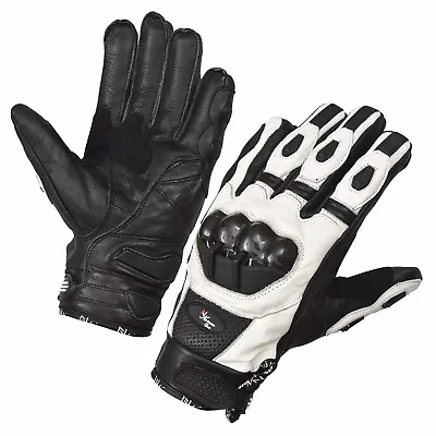 White Motorcycle Gloves Moto Racing Gloves Knight Leather Ride Motorbike • £14.99