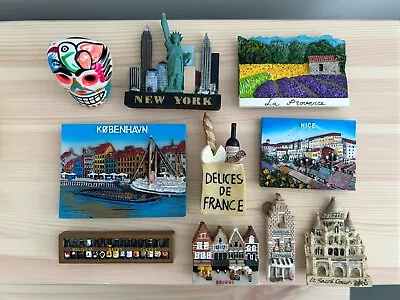 Lot Of 10 Souvenir Ref. Magnets-France Belgium New York Mexico Denmark • $0.99