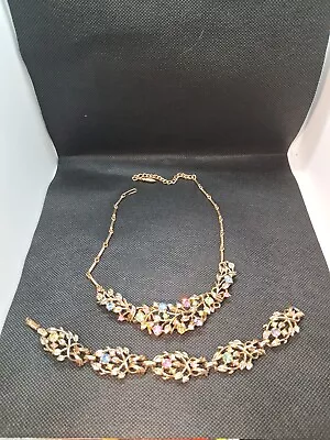 Vintage Coro Jeweled Rhinestone Necklace Bracelet Set • $30