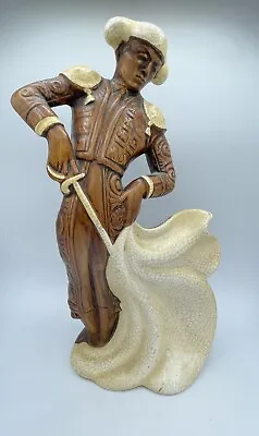 Vintage Ceramic Matador Bullfighter Figurine Brown W/ Cream Crackle Glaze  • $18.59